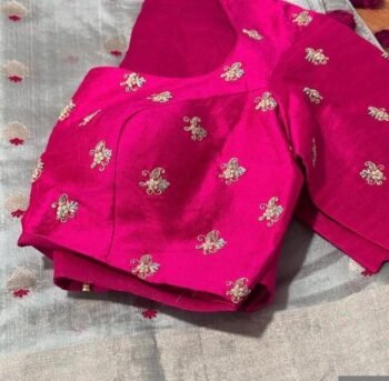 Hand Embroidered Silk Zardosi Blouse: Magenta Pink Maggam Work