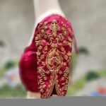 Hand Embroidered Pure Silk Blouse: Dark Pink Zardosi Maggam Work