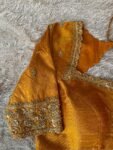Hand Embroidered Silk Saree Blouse: Zardosi Maggam Work, Orange, USA