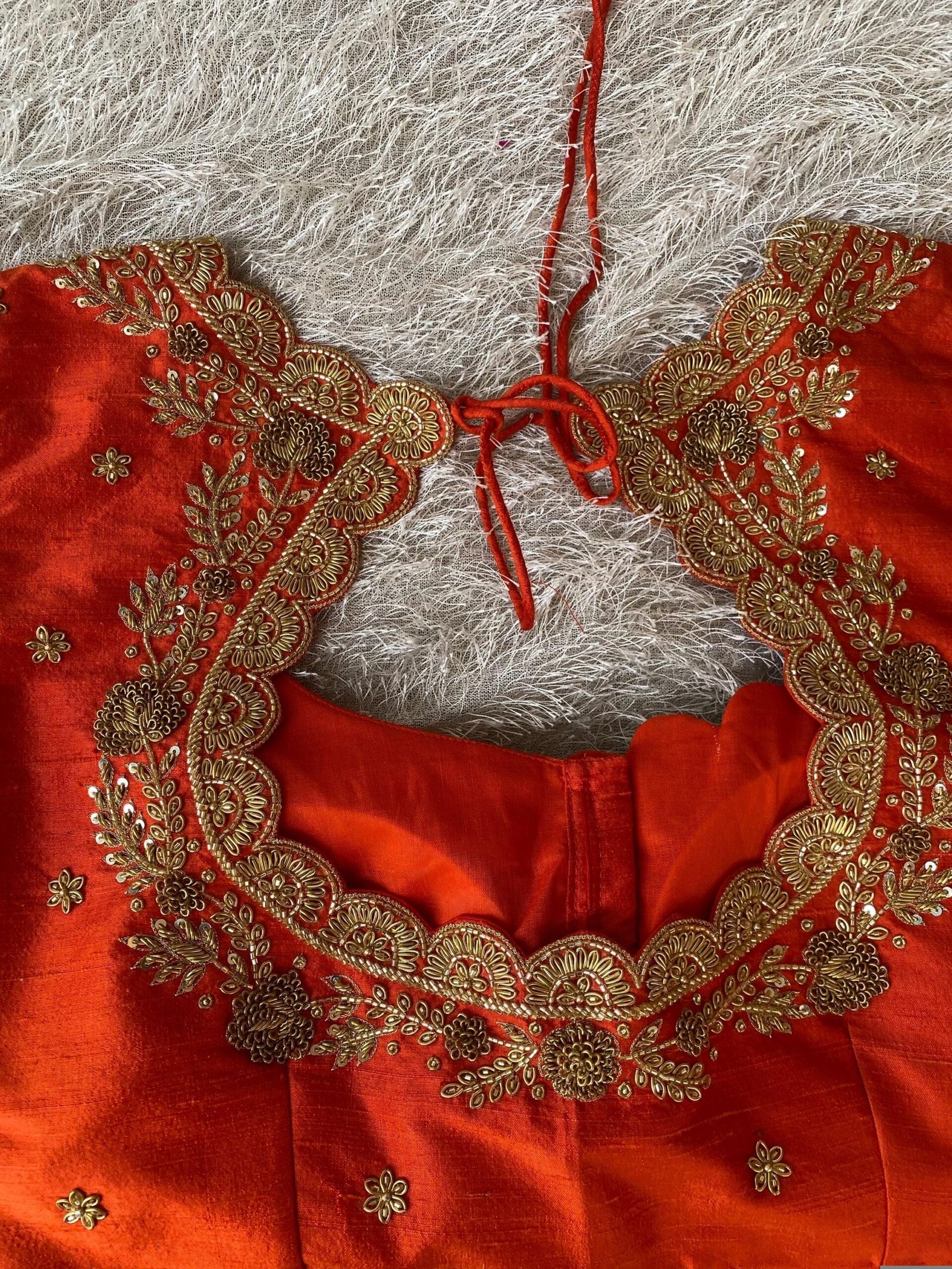 Orange Raw Silk Zardosi Blouse: Hand Embroidered Saree Top