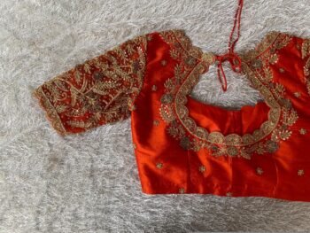 Orange Raw Silk Zardosi Blouse: Hand Embroidered Saree Top