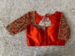 Orange Raw Silk Zardosi Blouse: Hand Embroidered Saree Top