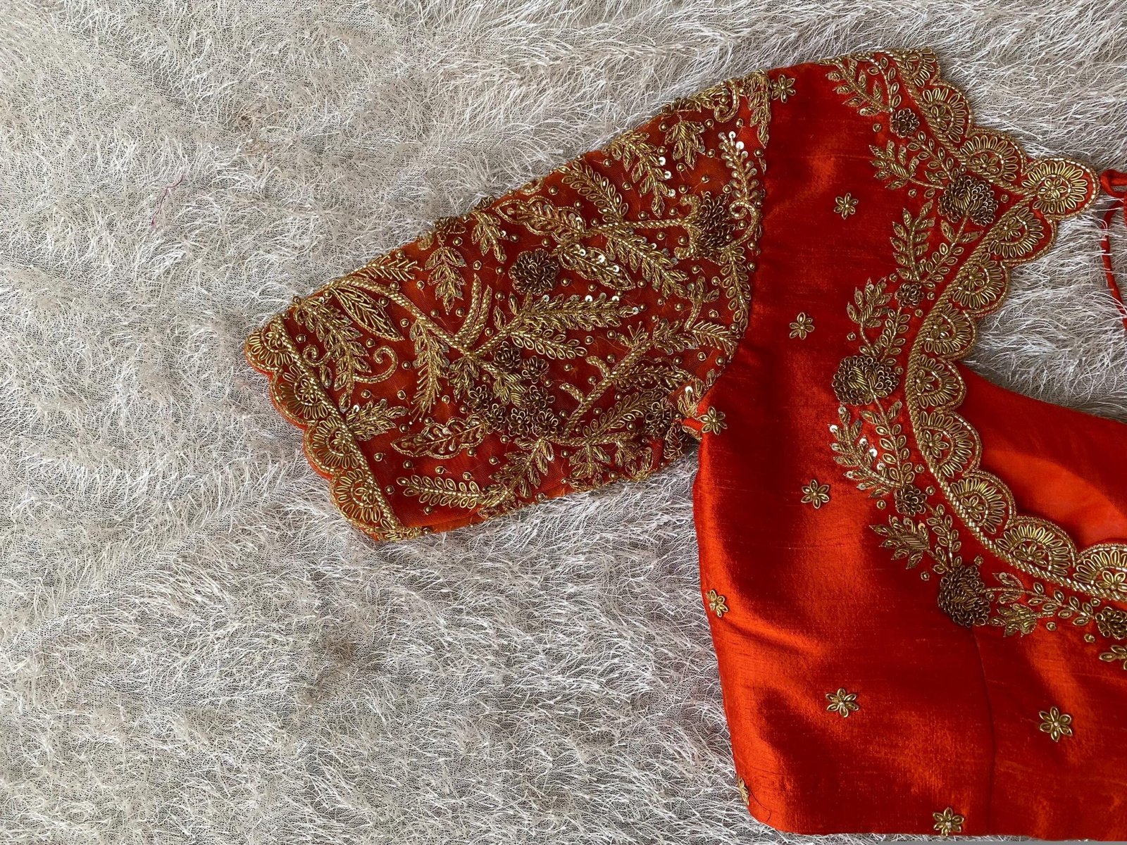 Orange Raw Silk Zardosi Blouse: Hand Embroidered Saree Top