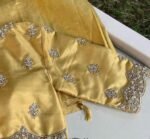 Hand Embroidered Silk Saree Blouse: Yellow Zardosi Maggam Work