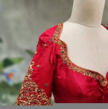 Hand Embroidered Pure Silk Bridal Blouse: Red Zardosi Maggam Work, red saree blouse,handwork blouse,maggam work blouse,mix and match blouse