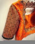 Orange Raw Silk Zardosi Blouse: Hand Embroidered Saree Top