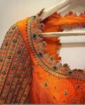 Orange Raw Silk Zardosi Blouse: Hand Embroidered Saree Top