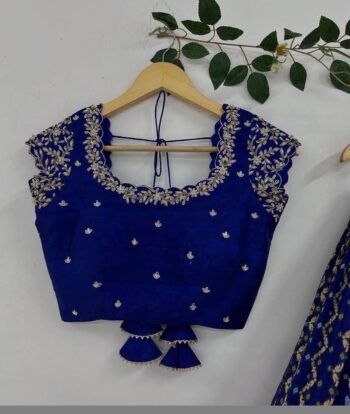 Hand Embroidered Silk Blouse: Royal Blue Zardosi Sari Top
