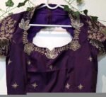 Hand Embroidered Silk Saree Blouse: Purple Zardosi Maggam Work