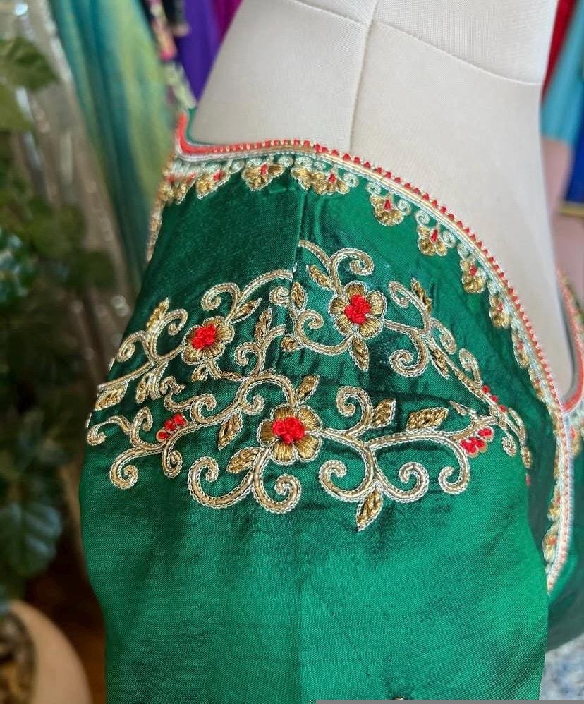 Bottle green silk hand embroidery blouse/saree maggam green blouse/red saree blouse/green hand embroidered blouse /ready made blouse zardosi