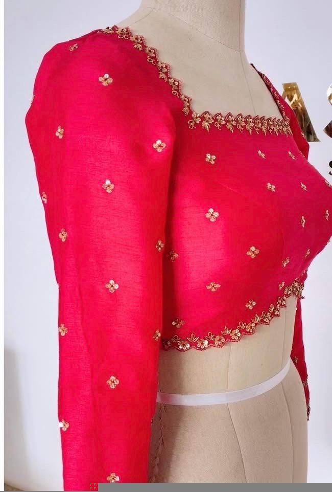 Pink Hand Embroidered Zardosi Silk Blouse: Maggam Work, Full Sleeve, pink maggam work blouse,full sleeve saree blouse , saree blouses usa
