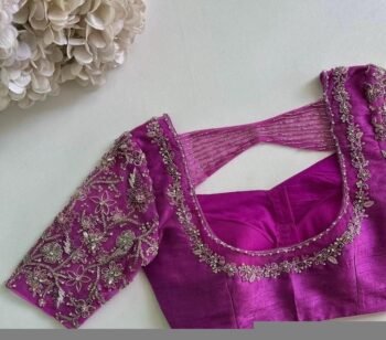 Hand Embroidered Magenta Silk Blouse:purple  Zardosi Wedding Sari Top,purple maggam work blouse , hand embroidery blouse, purple handwork