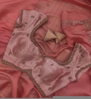 pure silk hand embroidery blouse/pink saree maggam blouse/pink short sleeve blouse/hand embroidered blouse/light pink ready made blouse