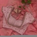 pure silk hand embroidery blouse/pink saree maggam blouse/pink short sleeve blouse/hand embroidered blouse/light pink ready made blouse usa