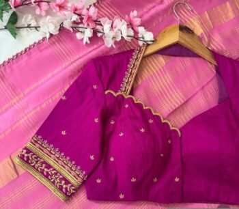 Hand Embroidered Silk Zardosi Blouse: Magenta Pink Maggam Work, pink hand work blouse , pink saree blouse, zardosi blouses , mix and match