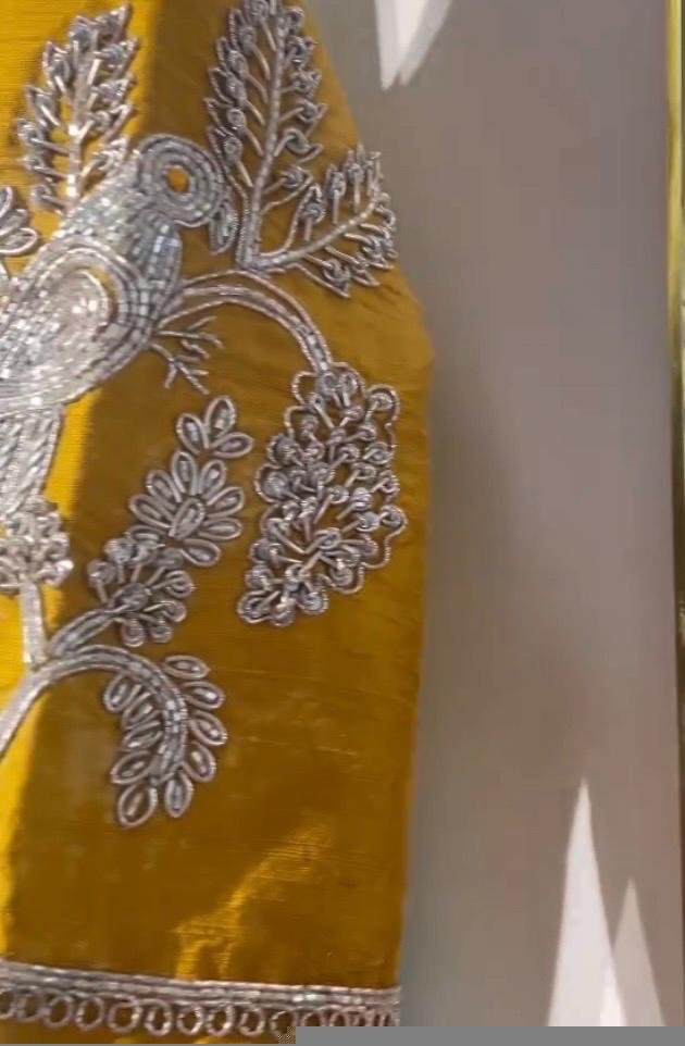 Hand Embroidered Zardosi Silk Blouse: Mustard Yellow Saree Top,handwork saree blouse , pure silk hand work blouse, mix and match blouses usa