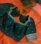 Bottle green silk hand embroidery blouse/saree maggam green blouse/red saree blouse/green hand embroidered blouse /ready made blouse zardosi