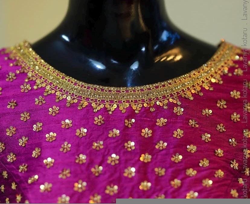pure silk hand embroidery blouse/saree maggam blouse/hot pink zardosi blouse/hand embroidered blouse /magenta pink ready made blouse zardosi