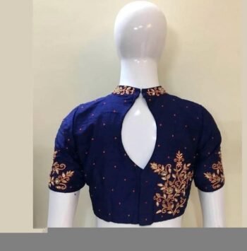 Navy blue silk hand embroidery blouse/saree maggam blue blouse/blue saree blouse/hand embroidered blouse/royalblue ready made blouse zardosi