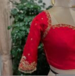 Hand Embroidered Red Silk Blouse: Zardosi Maggam Work, Elbow Sleeves