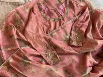Pink tissue silk saree with hand embroidered blouse/pink saree with pink hand work blouse|floral sarees /pink floral silk saree with blouse