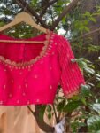 Hand Embroidered Zardosi Silk Blouse:  Pink Maggam Work,hand work blouse, 42 size blouse, pink mix and match blouse, pink saree blouse USA