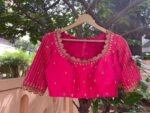 Hand Embroidered Zardosi Silk Blouse:  Pink Maggam Work,hand work blouse, 42 size blouse, pink mix and match blouse, pink saree blouse USA