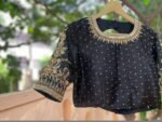 Hand Embroidered Zardosi Silk Blouse: Black Maggam Work, black mix and match blouse,42 size blouse,plus size blouse,black Maggam blouse USA