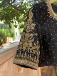 Hand Embroidered Zardosi Silk Blouse: Black Maggam Work, black mix and match blouse,42 size blouse,plus size blouse,black Maggam blouse USA