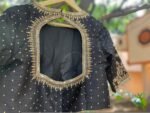 Hand Embroidered Zardosi Silk Blouse: Black Maggam Work, black mix and match blouse,42 size blouse,plus size blouse,black Maggam blouse USA