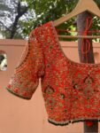 Orange Raw Silk Saree Blouse: Hand Embroidered Zardosi Maggam,orange saree blouse,mix and match blouse, orange Maggam blouse,Lehenga blouse