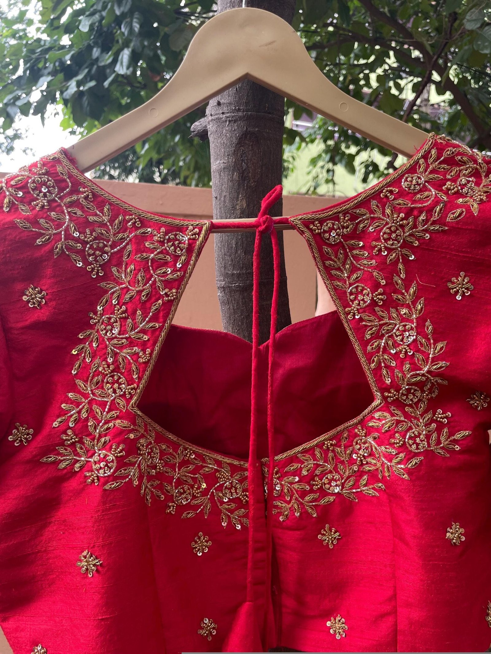 Hand Embroidered Red Silk Blouse: Zardosi Maggam Work, Elbow Sleeves,red saree blouse,red Maggam blouse,mix and match blouse,plus size blous