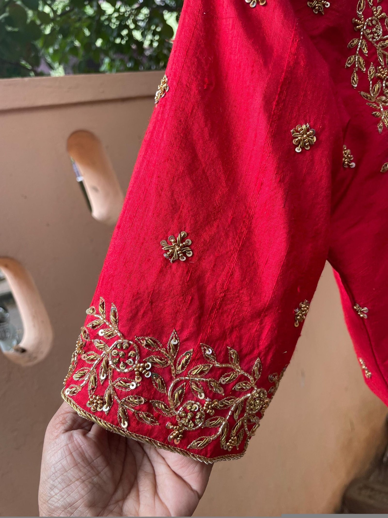 Hand Embroidered Red Silk Blouse: Zardosi Maggam Work, Elbow Sleeves,red saree blouse,red Maggam blouse,mix and match blouse,plus size blous