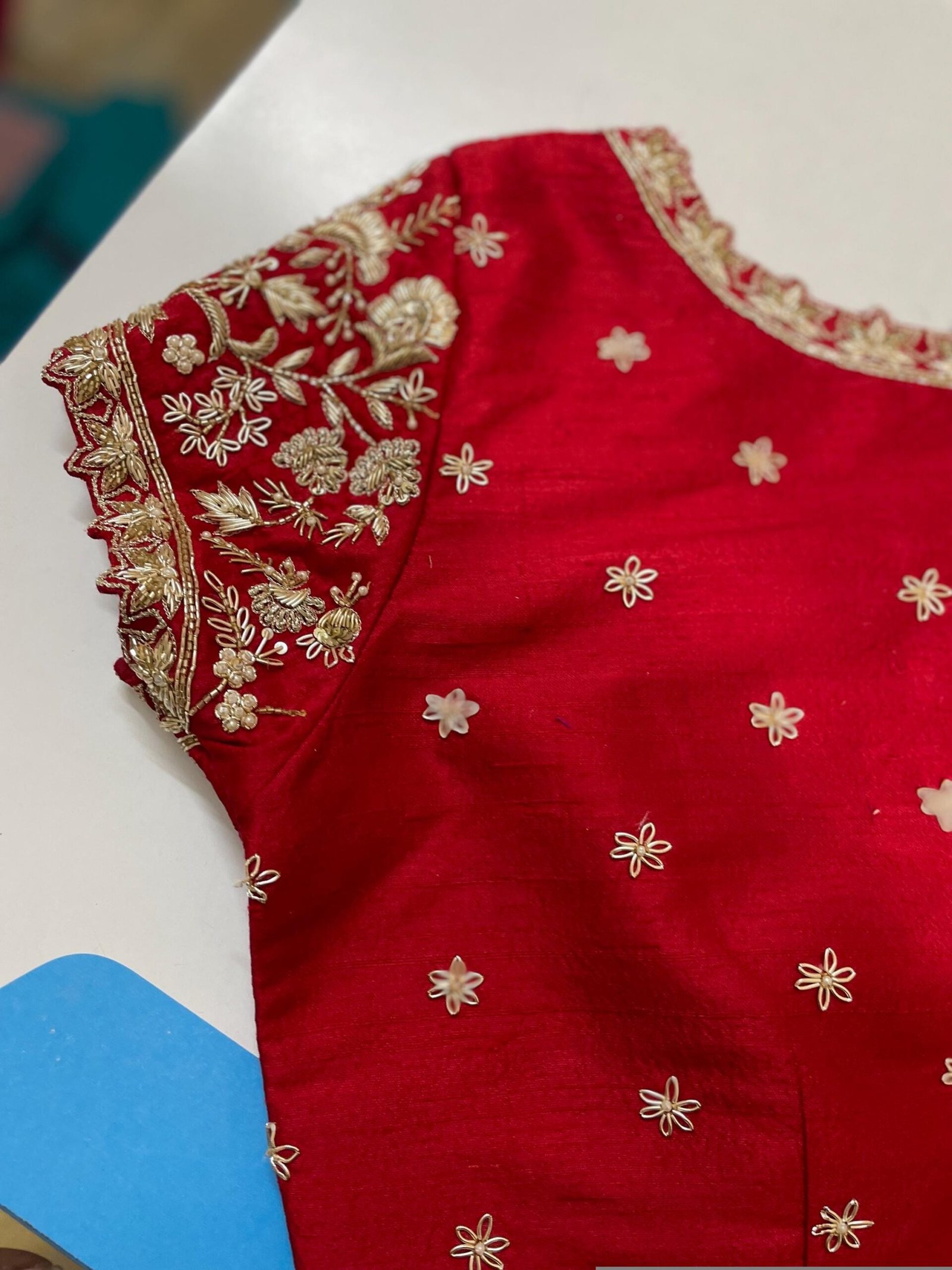 pure silk hand embroidery blouse/short sleeve maggam blouse/raw silk zardosi blouse/hand embroidered blouse/red ready made blouse zardosi