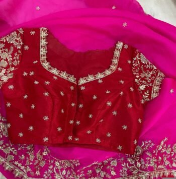 pure silk hand embroidery blouse/short sleeve maggam blouse/raw silk zardosi blouse/hand embroidered blouse/red ready made blouse zardosi