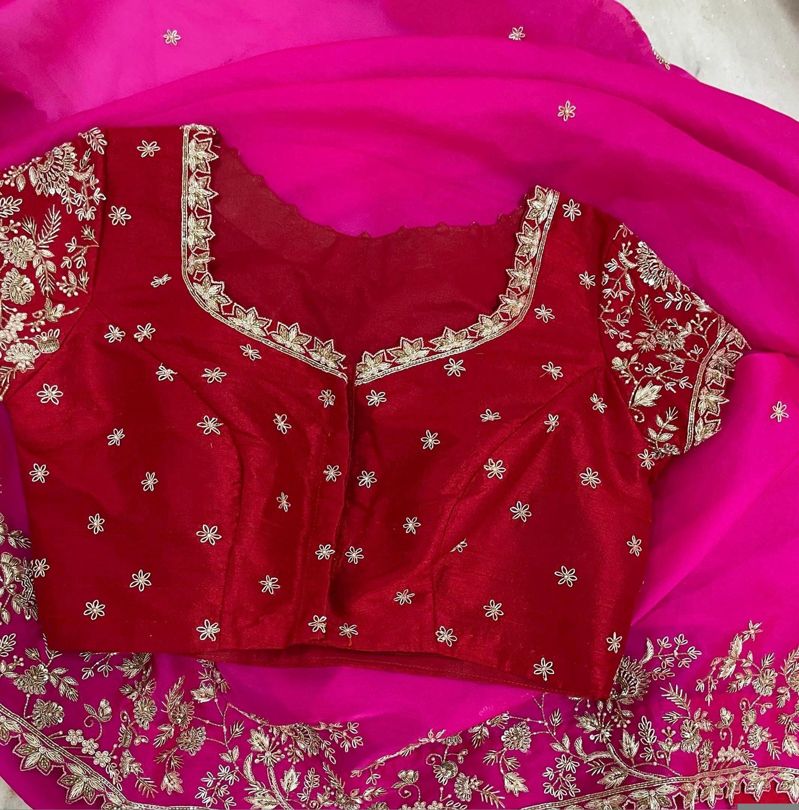 pure silk hand embroidery blouse/short sleeve maggam blouse/raw silk zardosi blouse/hand embroidered blouse/red ready made blouse zardosi
