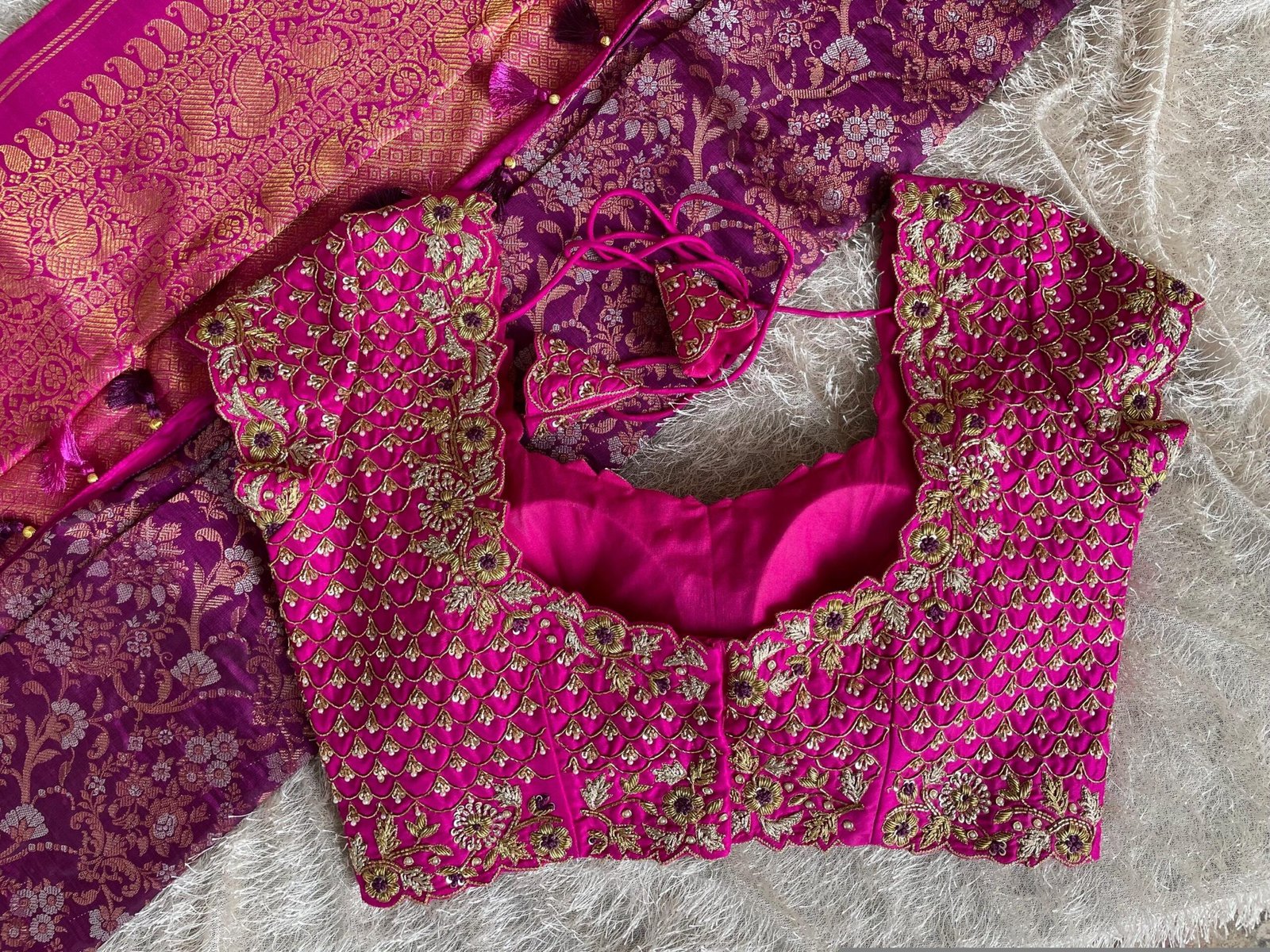 pure silk hand embroidery blouse/pink heavy maggam blouse/hot pink zardosi blouse/wedding hand embroidered blouse/bridal ready made blouse