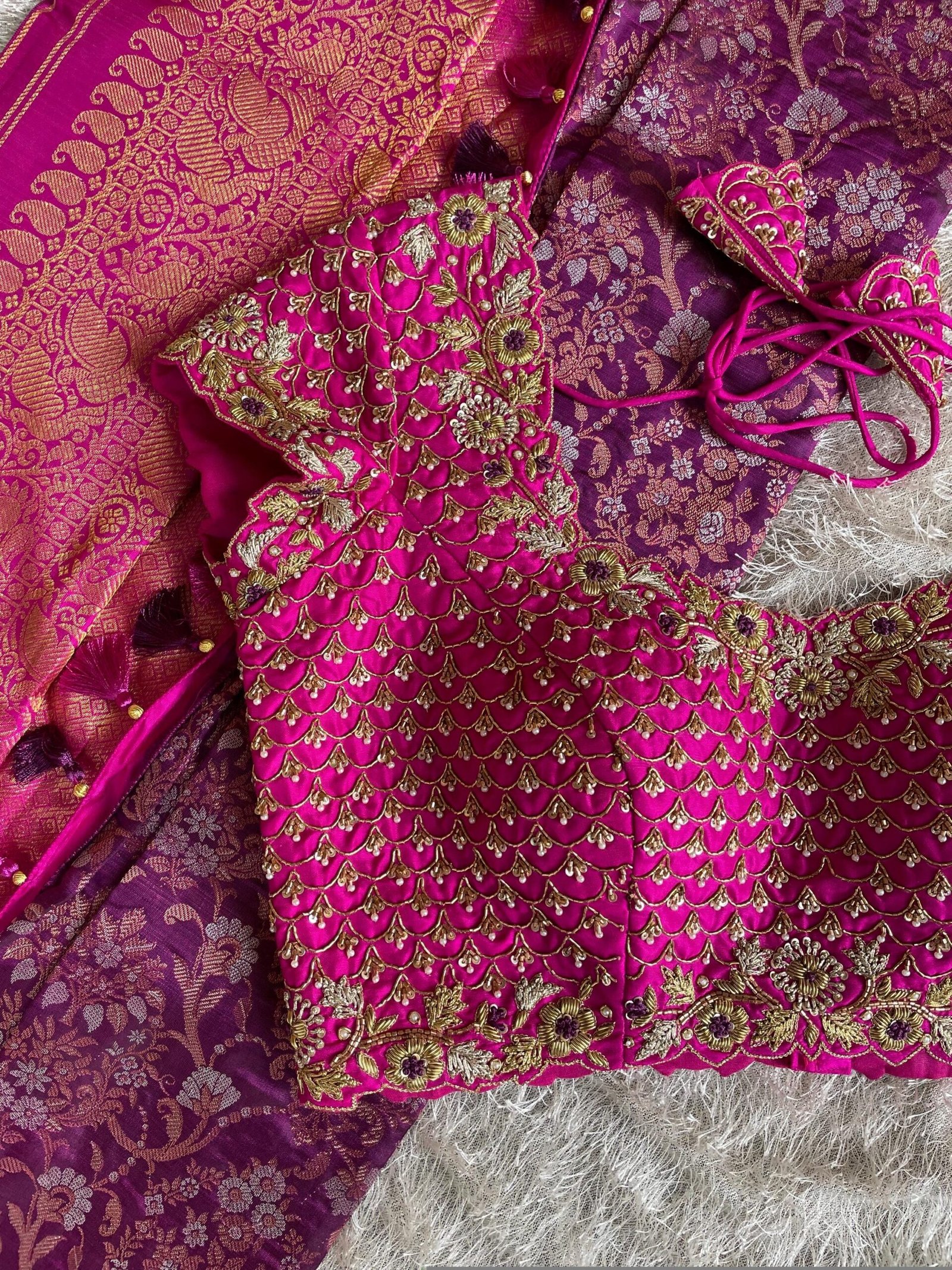 pure silk hand embroidery blouse/pink heavy maggam blouse/hot pink zardosi blouse/wedding hand embroidered blouse/bridal ready made blouse