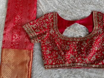 pure silk hand embroidery blouse/red heavy maggam blouse/red zardosi blouse/wedding hand embroidered blouse/bridal ready made blouse