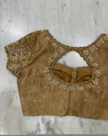 Hand Embroidered Zardosi Silk Blouse: Light Gold Maggam Work,tissue gold blouse,mix and match blouses,42 size blouses,plus size blouses