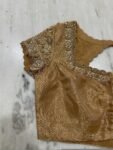 Hand Embroidered Zardosi Silk Blouse: Light Gold Maggam Work,tissue gold blouse,mix and match blouses,42 size blouses,plus size blouses USA