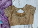 Hand Embroidered Zardosi Silk Blouse: Light Gold Maggam Work,tissue gold blouse,mix and match blouses,42 size blouses,plus size blouses USA