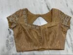 Hand Embroidered Zardosi Silk Blouse: Light Gold Maggam Work,tissue gold blouse,mix and match blouses,42 size blouses,plus size blouses USA