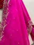 Pink Organza Silk Saree:Hand Embroidered Blouse, Indian Wedding Bridal Saree,luxury wedding saree,pure silk saree,cocktail saree,red sari us