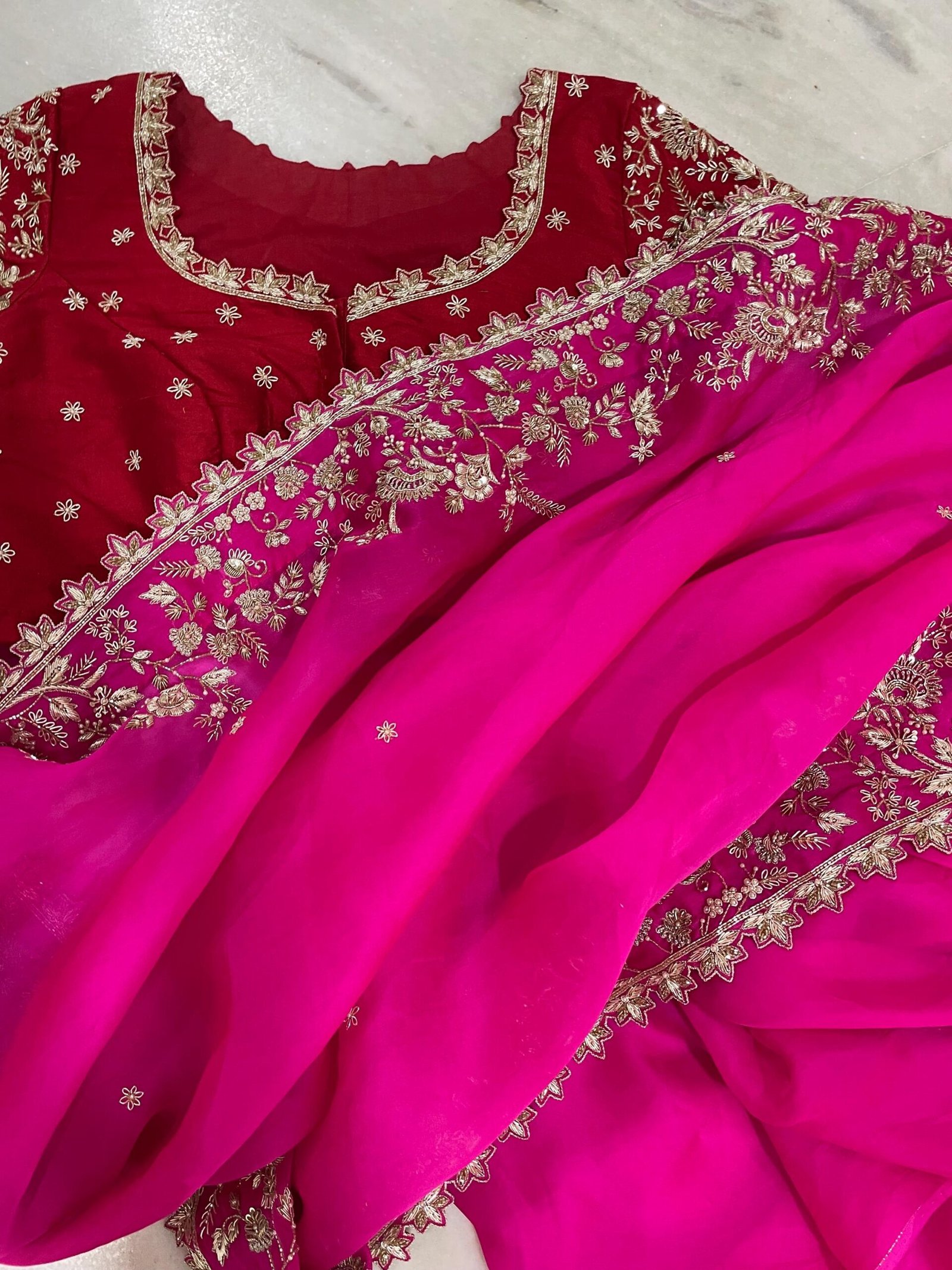 Pink Organza Silk Saree:Hand Embroidered Blouse, Indian Wedding Bridal Saree,luxury wedding saree,pure silk saree,cocktail saree,red sari us