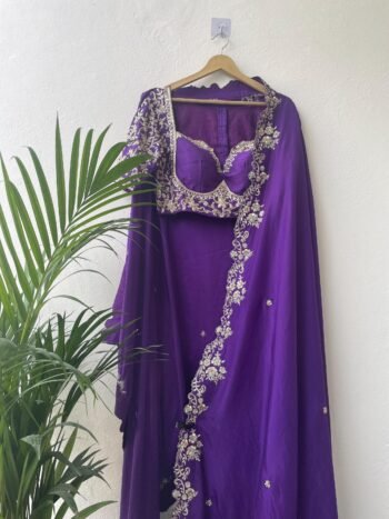 Purp pure Silk Saree:Hand Embroidered Blouse, Indian Wedding Bridal Saree,luxury wedding saree,pure silk purple  saree,cocktail saree