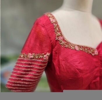 Red Silk Zardosi Embroidered Saree Blouse: Hand-Embroidered Maggam Work,red saree blouse,plus size blouses,mix and match blouses,red blouse