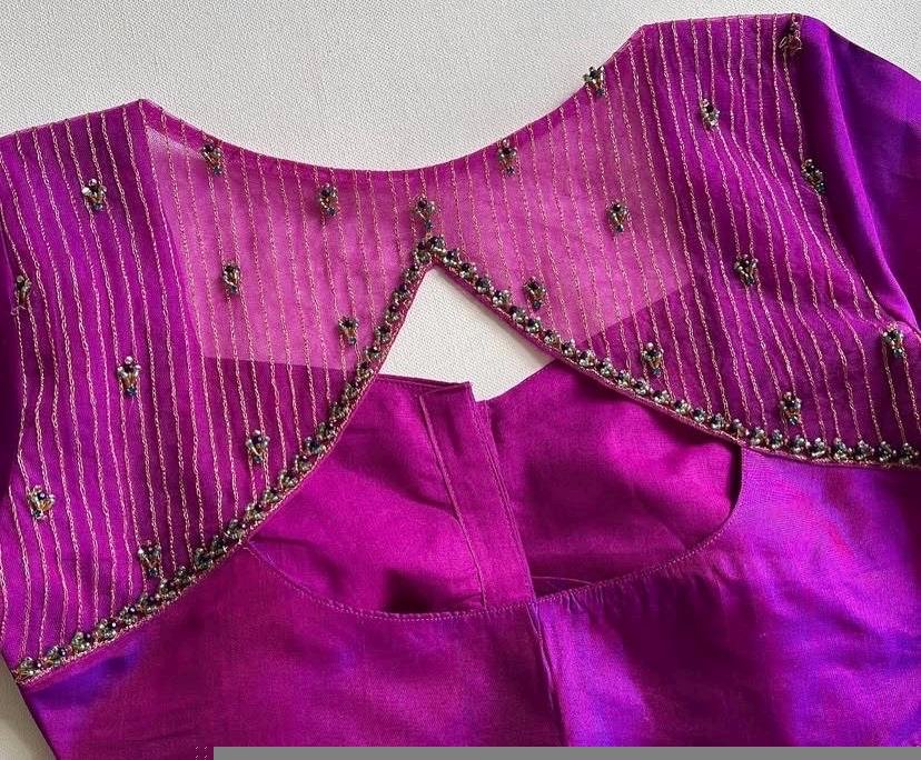 Hand Embroidered Zardosi Silk Blouse: Magenta Pink Bridal Sari Top,magenta pink saree,purple pink saree,mix and match blouse,plus size blous