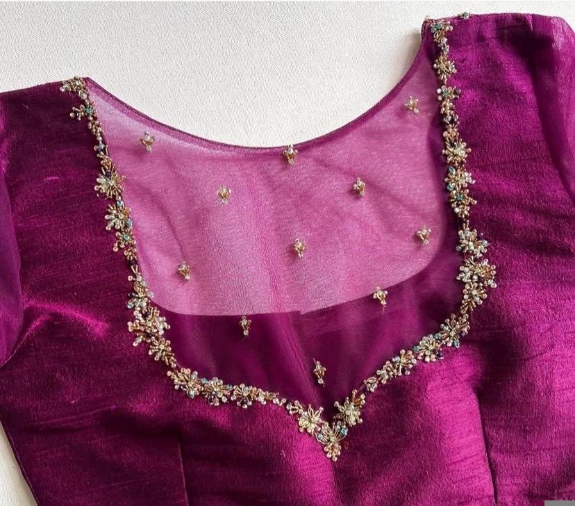 Hand Embroidered Magenta Silk Blouse: Zardosi Wedding Sari Top,purple pink blouse,mix and match blouse,maggam work blouse,plus size blouse