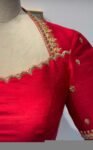 Hand Embroidered Silk Zardosi Blouse:Red Maggam Work, red hand work blouse ,red saree blouse,zardosi blouses,red mix and match blouse usa